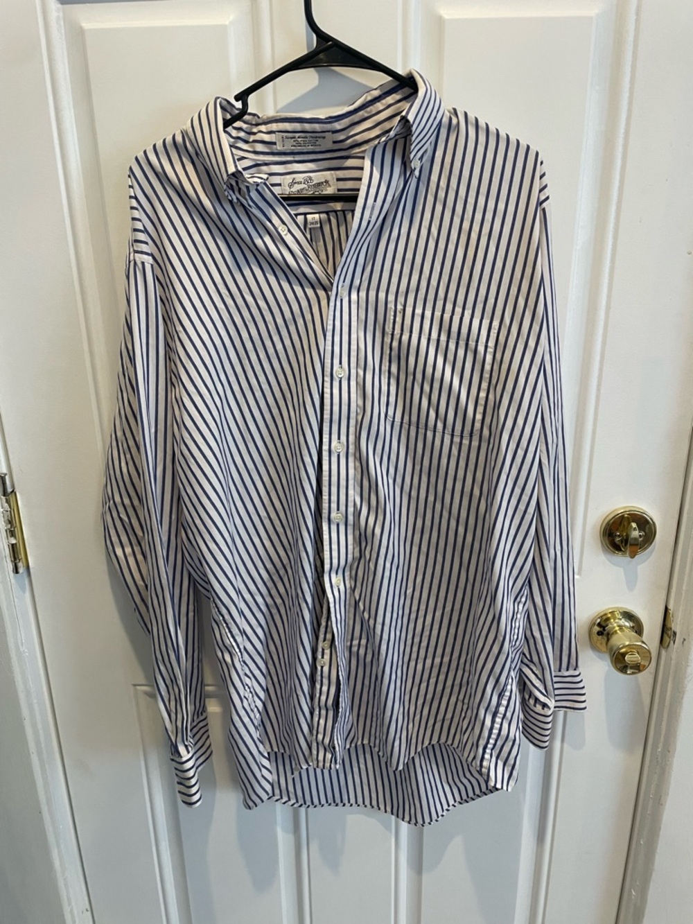 Mens Blue and White Stripe Dress Shirt - Collar Button Front